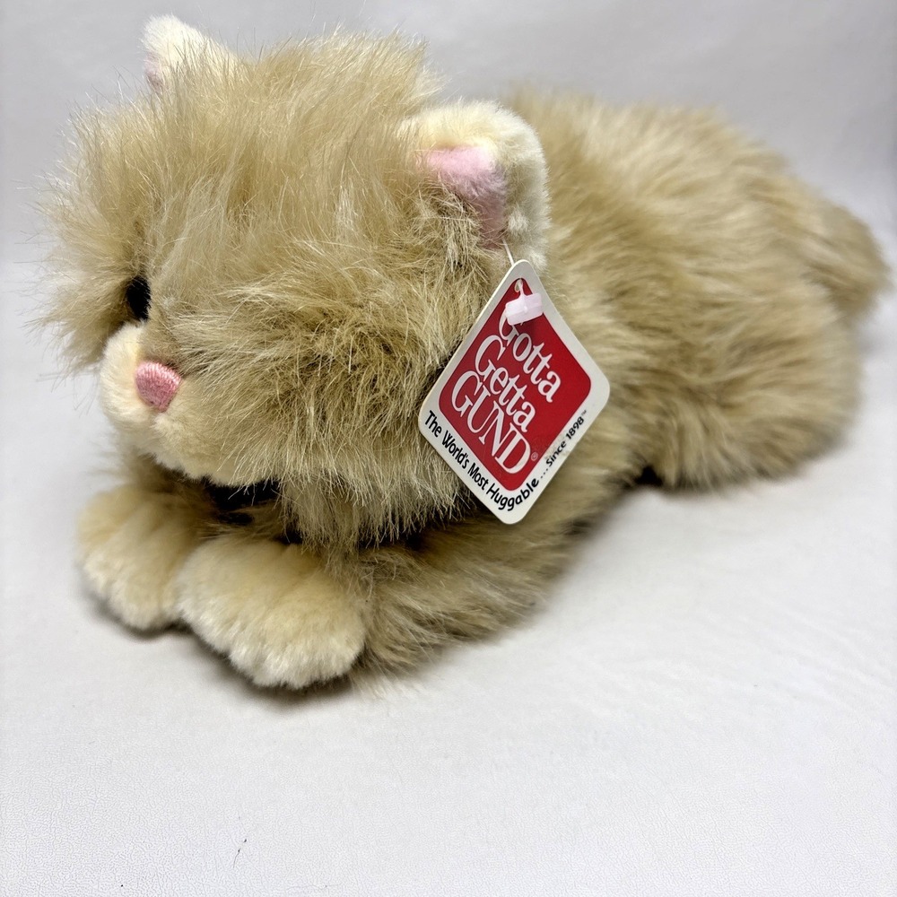 Gund Scraps Tabby Cat With Tag Laying‎ Plush Cream Fur Stuffed Animal Realistic
